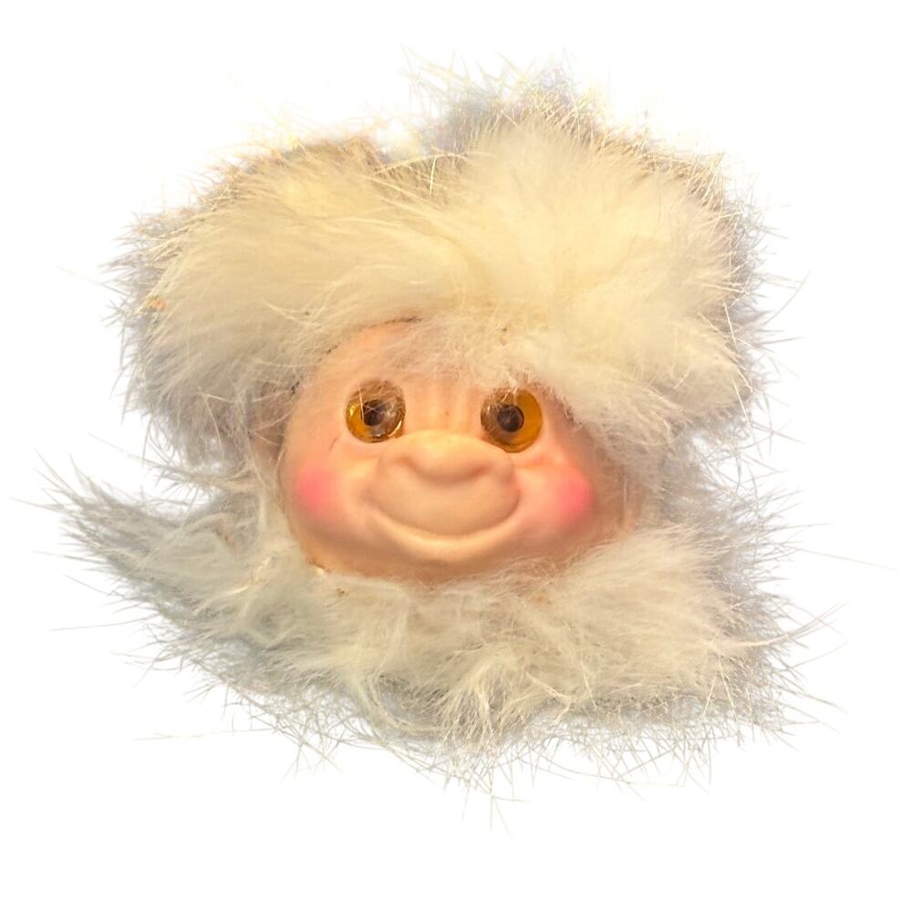 Vintage 1960's Japan Troll Doll Head, with Real Rabbit Fur
